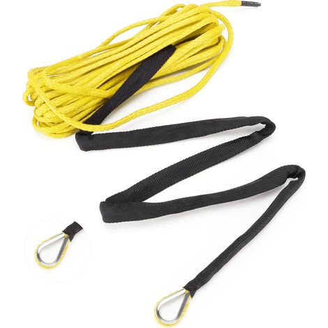 Câble de treuil synthétique 15 mètres, 7700 lbs, nylon jaune, remplacement pour Smittybilt, SUV, camion, ATV, UTV.