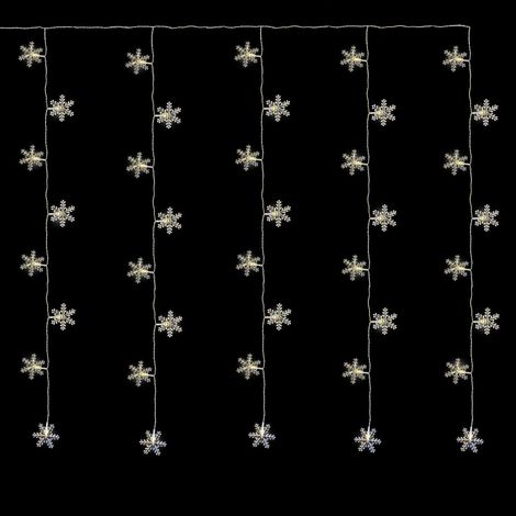 LED Schneeflocken Lichtervorhang mit Timer - 100 cm Länge - mit 40 warm weißen LED