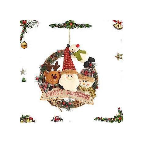 Couronne de Noël pour intérieur et extérieur, thème bonhomme de neige, feuilles vertes éclatantes et base en rotin, réutilisable et de haute qualité. (1/5)