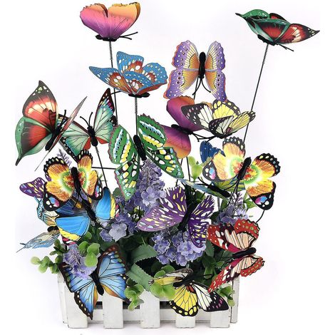 Lot de 50 papillons colorés de 7 cm pour la décoration de jardin sur bâtonnets - 100 pièces (1/5)