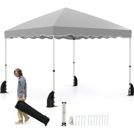 Tenda a baldacchino pop-up 3 x 3 M per feste per feste eventi commerciali, Rifugio da patio pieghevole con borsa con ruote Grigio (1/3)