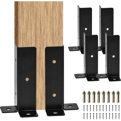 Lot de 4 supports de base réglables en métal pour poteau de clôture en bois de 3,8 x 3,8 cm, 5,1 x 5,1 cm, 5,1 x 10,2 cm, poteau réversible robuste pour pergola, balustrade, boîte aux lettres (1/5)
