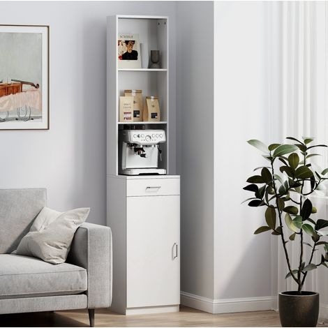 Meuble de salle de bain colonne moderne en bois blanc, 1 porte, 1 tiroir, 3 niches ouvertes, 35 x 30,5 x 179 cm (1/4)