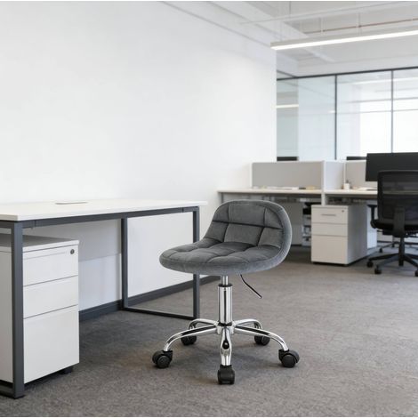 Sedia da ufficio 38x31x56.5-68 cm grigio scuro in velluto e metallo con altezza regolabile e ruote girevoli (1/5)