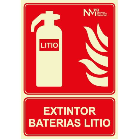 Señal extintor baterías litio 210 x 300 PVC o aluminio luminiscente SEKURECO                                                   CLASE A (ALUMINIO 0'5 mm)