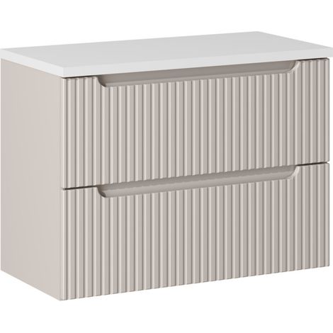 Meuble sous vasque suspendu 2 tiroirs avec plan NOVA 60 cm Blanc-Taupe-Plateau Blanc-Largeur 60 cm (1/5)