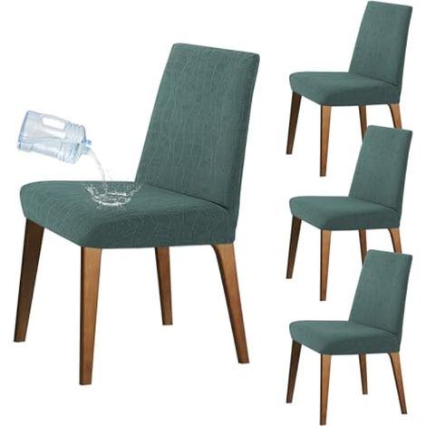Lot de 4 housses de chaise extensibles imperméables - Housses élastiques lavables et amovibles - Pour salle à manger, cuisine, restaurant, hôtel, banquet (vert clair) (1/5)