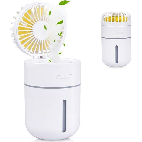 400-ml-Mini-Luftbefeuchter mit Ventilator, USB-wiederaufladbarer tragbarer Ventilator, Klimaanlage, Luftreiniger, superleises Nachtlicht, 2 Kaltnebelmodi, 7 LED-Farben (Weiß) (1/4)