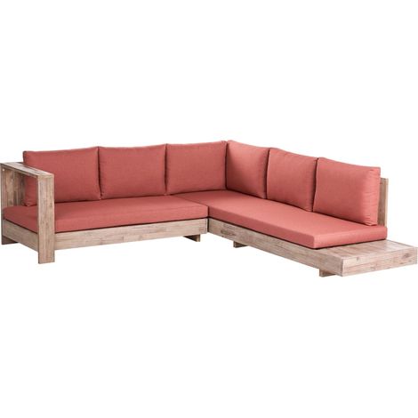 Set da Giardino con Divano Angolare Laterale Destro Tavolino e Struttura in Legno di Acacia Certificato Rosso Marettimo (1/5)