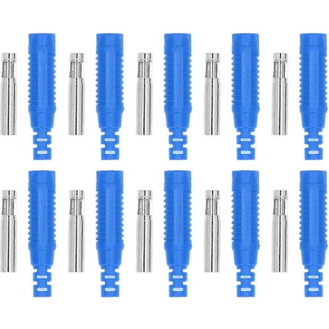 10er-Set Bananenbuchsen-Stecker aus Messing (PA-Buchse) mit Isolierschlauch, Presspassungsadapter J.10031 (Blau)