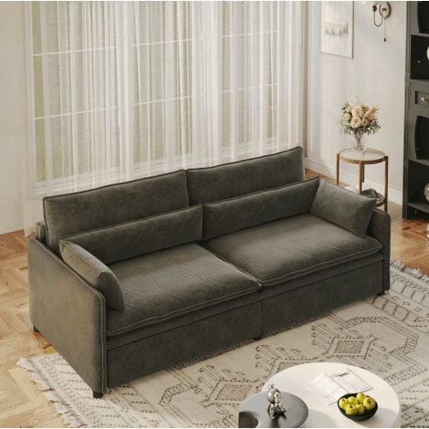 Sofá cama 3 plazas 206x91x86 cm en chenilla gris oscuro, con almacenaje para el salón FloraGrace (1/5)