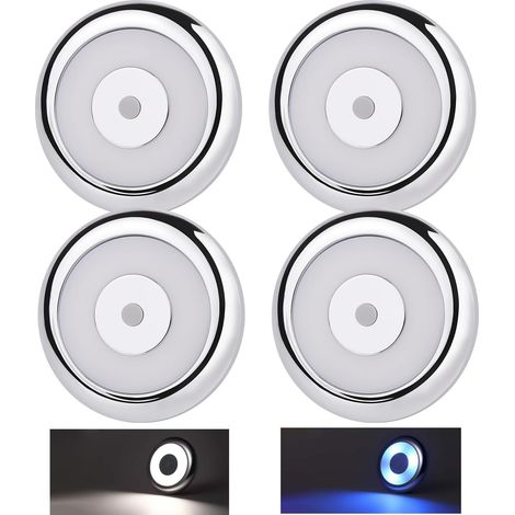 12V Plafonnier LED Camping-Car Éclairage Intérieur Deux couleurs (blanc froid/bleu) Montage à vis, pour Bateau Camion Van Yacht Voiture, Variateur intégré 235lm 5000K 4pcs Chrome Matériel PC (1/5)
