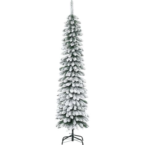 Albero di Natale Innevato Slim 180 cm con 395 Rami in Metallo e Plastica Verde (1/5)
