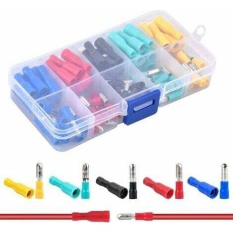 100 Pieces Electrical Terminals, Round Electrical Terminals Crimp Electrical Terminals Crimp Cable Connector Set (1/4)