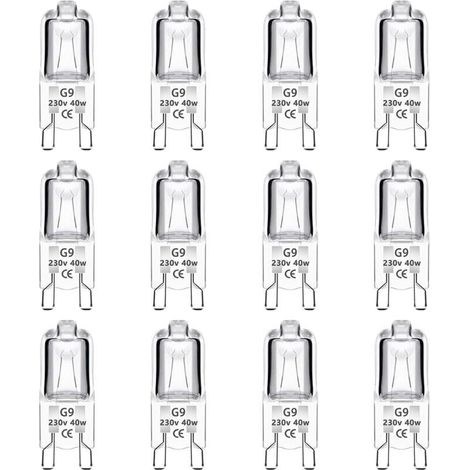Confezione da 12 lampadine alogene dimmerabili G9 da 40W 230V, 0-100%, 480LM, bianco caldo 2700K, attacco G9 a due pin, senza sfarfallio, ideali per forni, lampadari, lampade da giardino e illuminazio