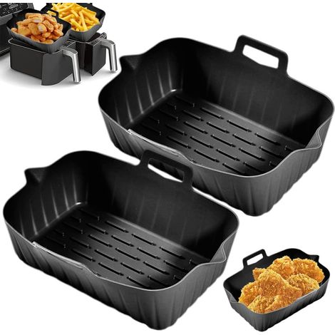 Zubehör für Heißluftfritteuse - 2-teilig - BPA-frei - Silikon-Backform für Heißluftfritteuse - 19 cm x 6 cm - Einlagen für Heißluftfritteusen - mit Griff - hitzebeständig - spülmaschinenfest - schwarz (1/5)