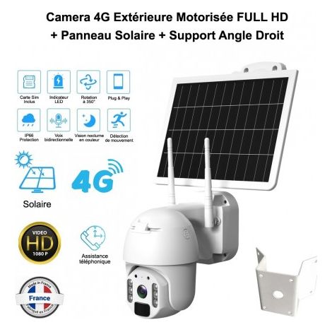 Camera 4G extérieur motorisée FULL HD solaire, vision 92° IR + nano SIM 300Mo + support angle droit - Micro & Haut Parleur Intégré (1/5)