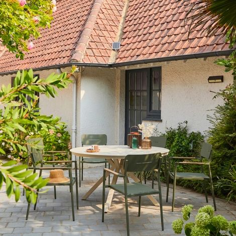 Lot de 4 fauteuils de jardin aluminium et textilène kaki - Fira