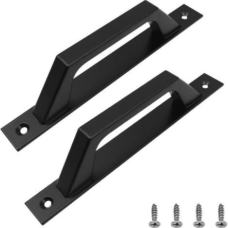 2 Pièces Poignée de Porte de Grange Coulissante, Poignée Noir Poignée de Porte Coulissante avec Vis pour Portes de Grange Armoire Placard Portail, 200mm (1/5)