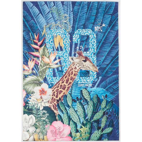 Tapis enfant tissé 60x90 bleu rectangle JUNGLE (1/5)