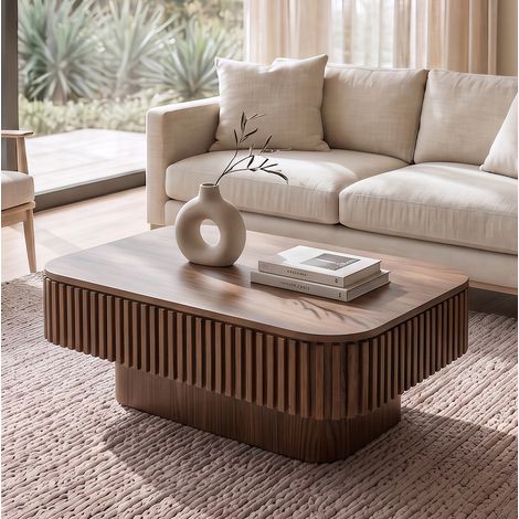 Table basse relevable 98x60x35 cm en bois couleur noyer, avec rangement pour salon FloraGrace (1/5)