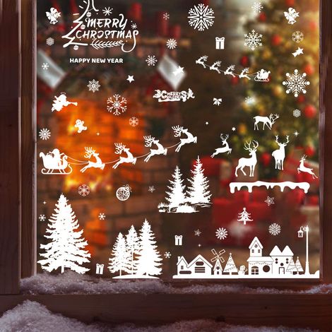 9 Christmas window stickers, Christmas decoration window stickers, Santa tree stickers, reusable removable PVC window stickers for indoor Christmas decoration (1/4)