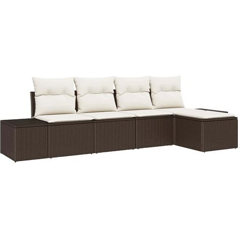 Sofa Set with Cushion 5 pcs Brown Poly Rattan vidaXL