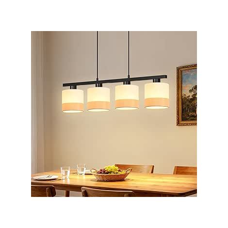 GBLY Lámpara Suspensión Comedor 4 Llamas E27 Pantalla Tela Ajustable en Altura Retro Metal Negro Para Sala Sin Bombilla