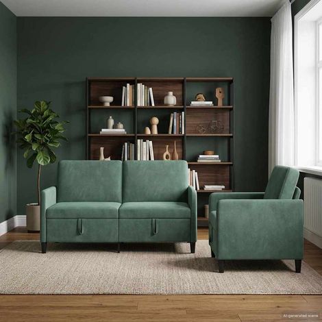 vidaXL Canapé avec rangement 2 pc Vert Mer Polyester (1/5)
