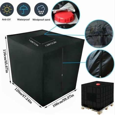 Bâche Réservoir d'eau IBC 1000 L Couverture Container Citerne Eau Pluie avec Fermeture éclair Coupe-Vent Anti-UV Résistant à la Déchirure (1/4)