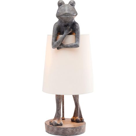 Lampe à poser Animal Frog, Grenouille, gris/blanc, abat jour lin, lampe de table, decoration chambre à coucher, salon, 58x23x29cm (Ampoule Non Incluse) (1/5)