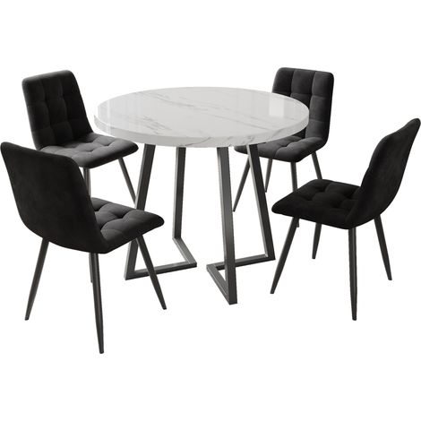 Set tavolo da pranzo 5 pezzi con 4 sedie in velluto, tavolo rotondo Ø80 cm MDF MODENUIT (1/5)