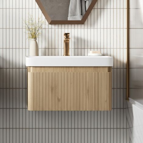 Signature Lucille Wall Hung 1-Drawer Vanity Unit with Basin 500mm Wide - Textured Oak