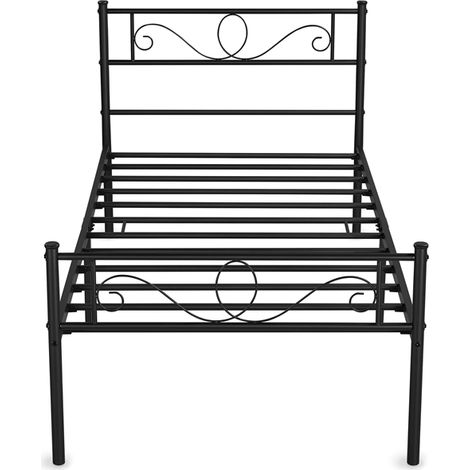 Yaheetech – Lit simple en métal 90 x 190 cm – Structure robuste – Sommier à lattes pour circulation d'air – Garde au sol 32 cm – Charge max 136 kg (1/5)