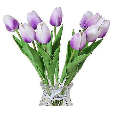 Lot de 10 fleurs artificielles avec tige, réalistes, pour mariage, maison ou bureau, centre de table, tulipes, fausses branches, composition florale.violet (1/5)