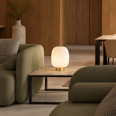 Lampe à poser laiton mat et verre cannelé Jap (1/3)
