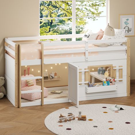 Letto singolo rialzato in legno 90x200 cm OKMYHOME (1/5)