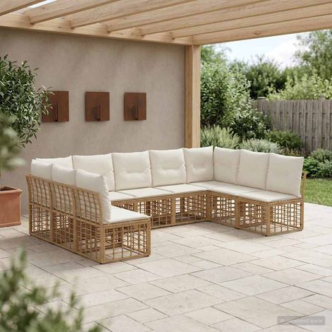 Salon de jardin d’angle modulable en polyrotin et polyester, naturel, 9 places - PANGIVO (1/5)