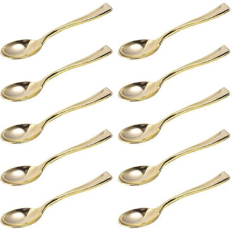 80 Mini-Löffel, Kunststoff-Kuchenlöffel, Einweg-Dessertlöffel, Eiscremelöffel für Zuhause, Geschäft, Party, Goldfarben-9.8X3CM-Golden 24pcs