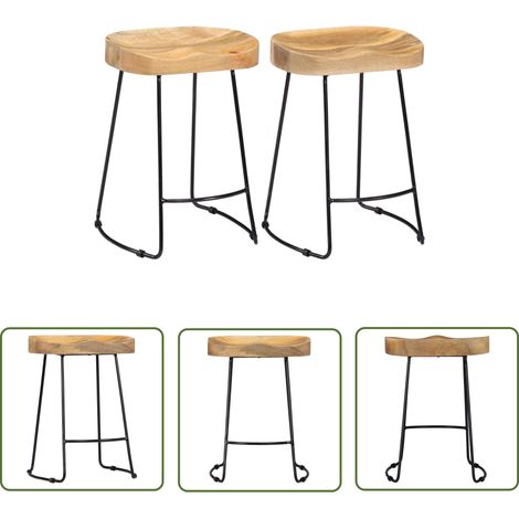 The Living Store Tabourets de bar Gavin lot de 2 bois de manguier solide - Tabouret De Bar - Tabouret De Comptoir - Mobilier Retro - Meubles En Bois Massif - Chaise De Bar (1/5)