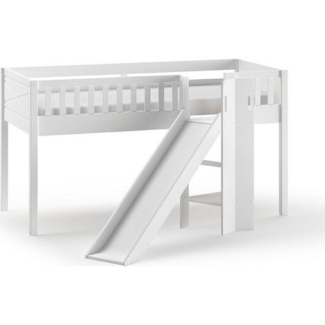 Letto a soppalco 90x200 con scivolo e rete a doghe inclusa Vipack Scott Bianco (1/5)
