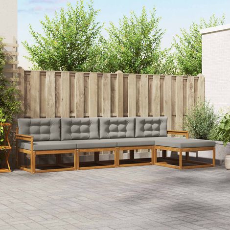 Outdoor-Sofagarnitur mit Kissen 5 pcs Natürlich und Hellgrau (1/5)