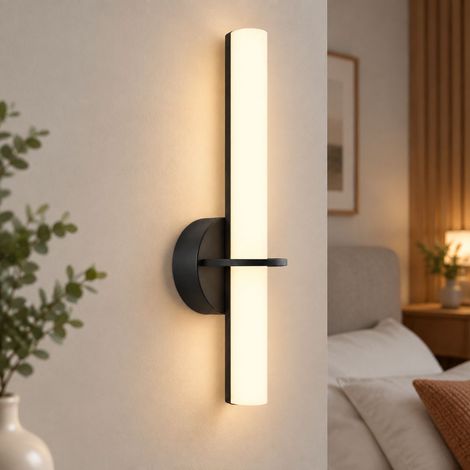 Lámpara de pared recargable, no requiere enchufe, acabado negro arenado, luz regulable con mando a distancia y temporizador. (1/4)