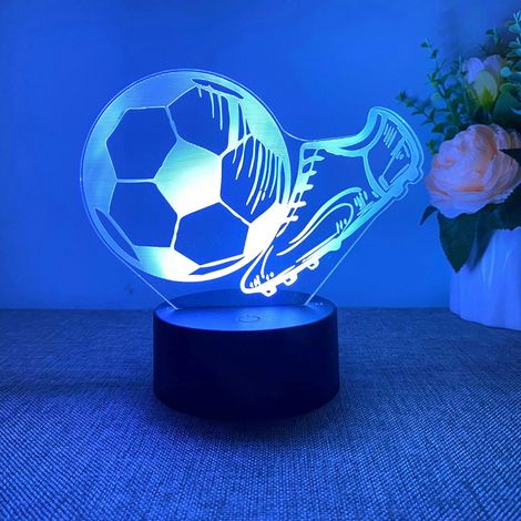Veilleuse LED 3D avec motif gravé de ballon et de chaussure de football, lampe décorative en acrylique alimentée par USB, lumière bleue pour bureau, cadeau idéal pour les fêtes (1/5)