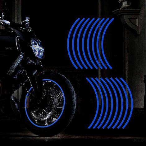 Bande adhésive réfléchissante 17 pouces pour jantes de moto, voiture, vélo, décoration de sécurité réfléchissante de nuit, universelle (bleue)