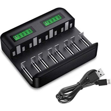 Chargeur de Piles Universel LCD, XU, pour AA/LR6, AAA/LR3, C/R14, D/R20 Ni-MH Rechargeables avec Entrée C Micro USB, 9008 Technologie Détection - KZQ (1/4)
