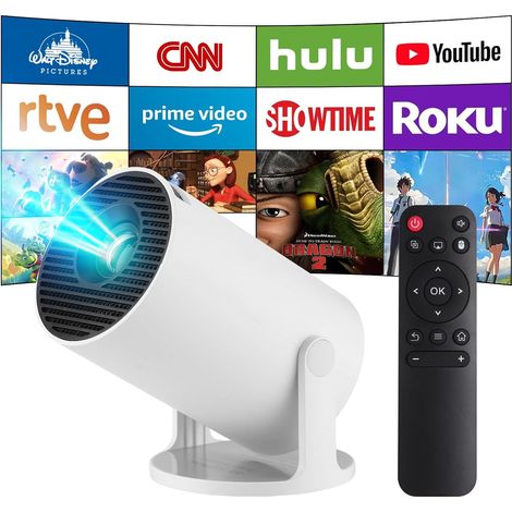 Videoprojecteur Portable, 4K Intelligent Mini Projecteur avec Android 14, 5G WiFi, Bluetooth5.4, Correction Trapézoïdale Automatique, Rotation à 180°, écran 130 Pouces, Compatible Téléphone/PC (Blanc) (1/5)