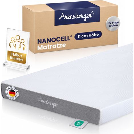 ARENSBERGER LINA, Gelschaum Matratze 90x190 cm – 11 cm NANOCELL® Gel-Schaum – H3 Härtegrad – Atmungsaktiv – Abnehmbarer Bezug 240g/m²