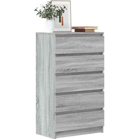 Commode Sonoma Gris 60 X 36 X 103 Cm, Bois D'ingénierie, 5 Tiroirs (1/4)