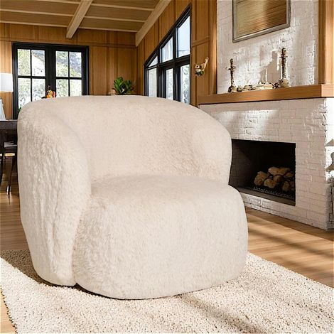 Gros fauteuil en fausse fourrure, couleur blanc cassé BERLIN (1/5)